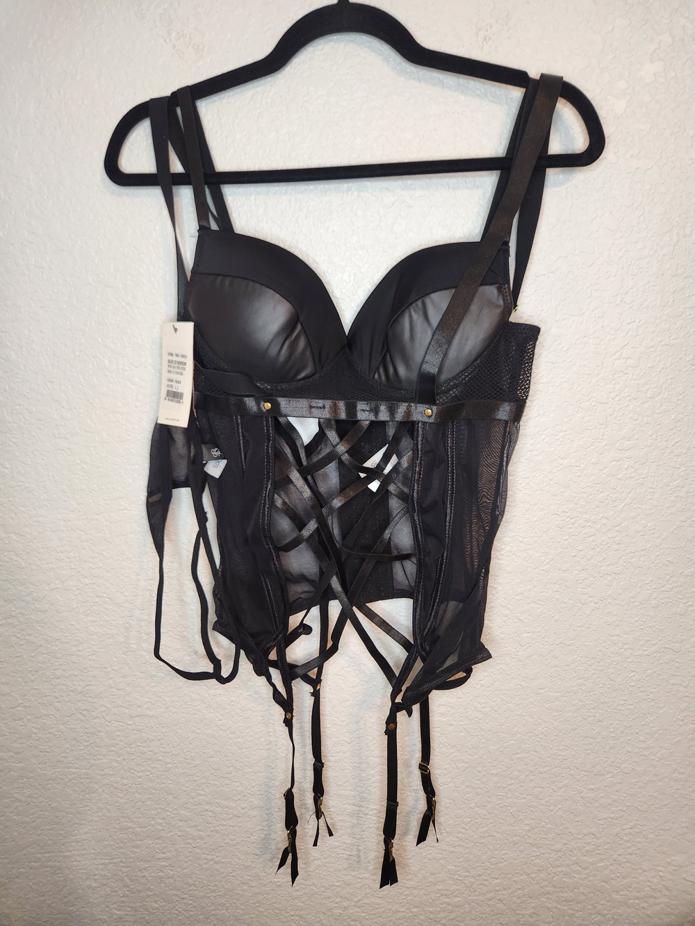 Oh la la cheri molded cup Merry dow Black Lace-Up Garter Bustier Corset Women L